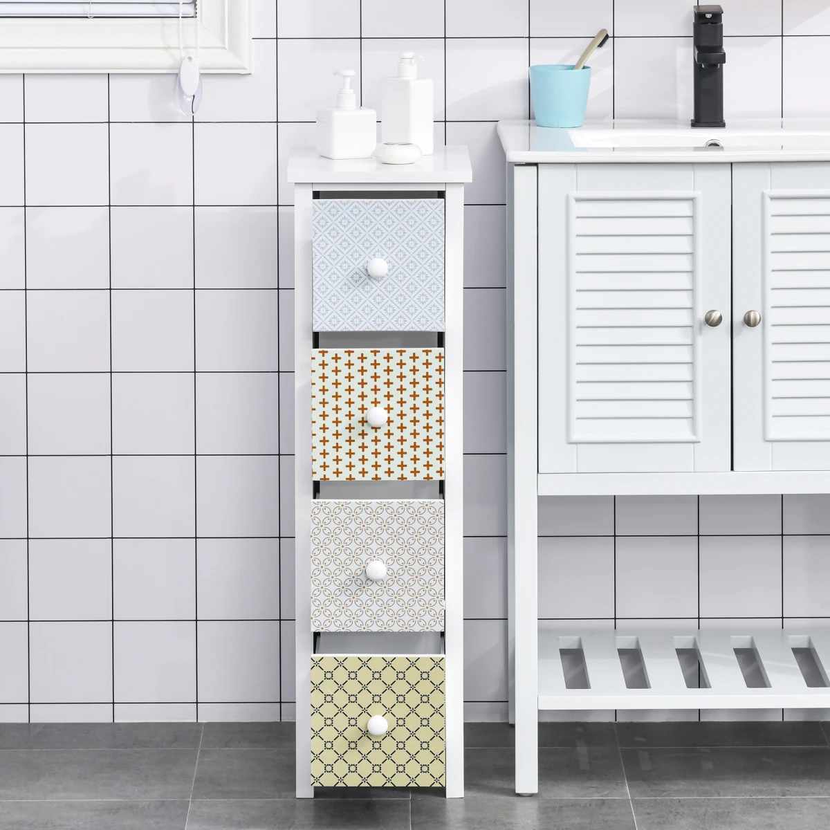 Homcom HOMCOM Drawer Cabinet 4 Drawer Patterned Bedroom - Chest of Drawers