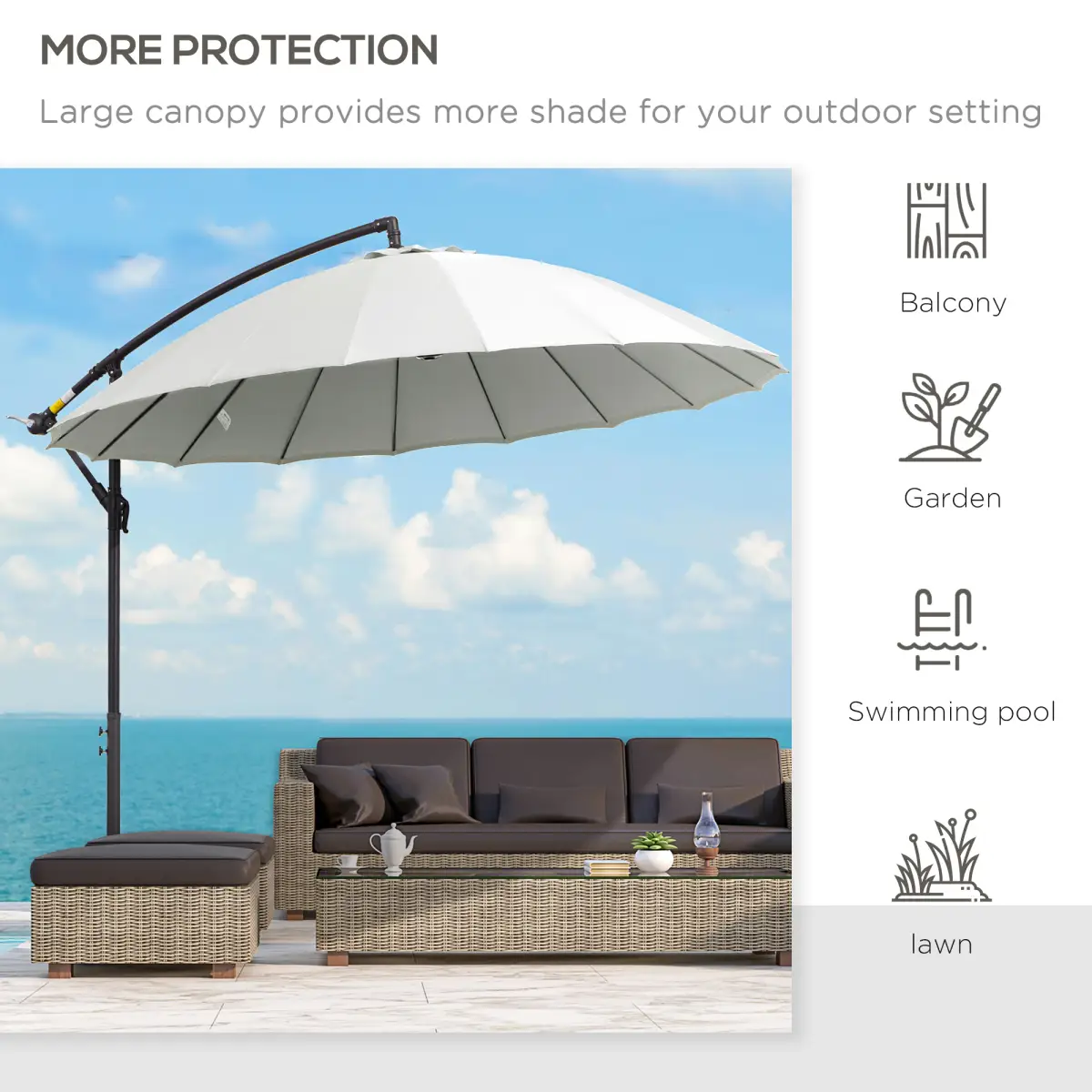 Unbranded 3(m) Cantilever Shanghai Parasol Crank Handle, Cross Base, Off-White Outsunny - Parasol