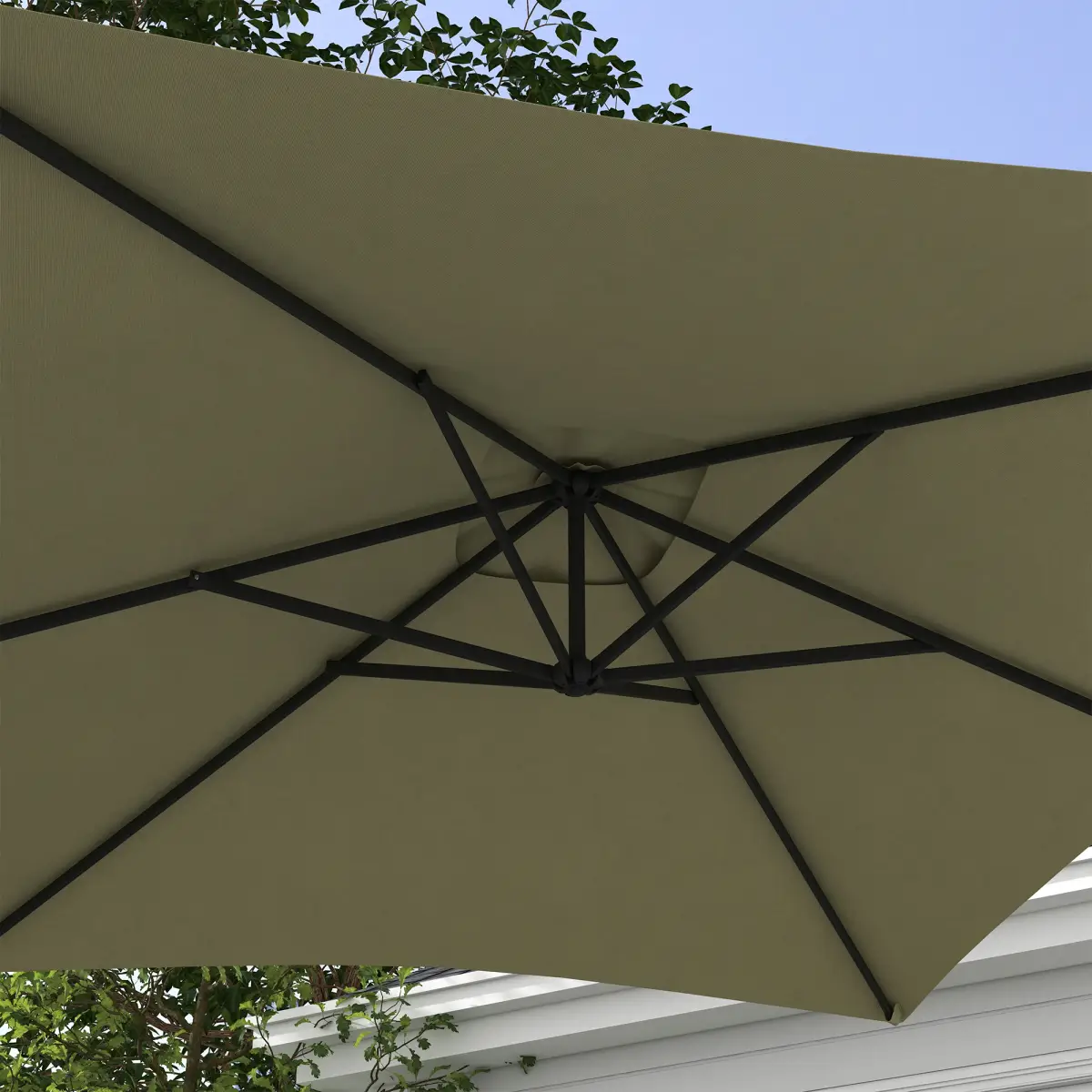 Outsunny Outsunny 3 m Cantilever Parasol with Cross Base, Crank Handle, 6 Ribs, Beige - Parasol
