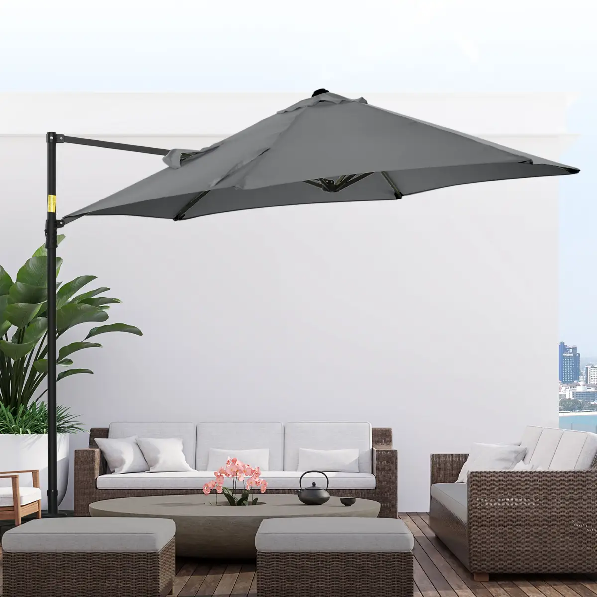 Outsunny 2.5M Garden Cantilever Parasol W/ 360 Rotation and Cross Base, Dark Grey - Parasol