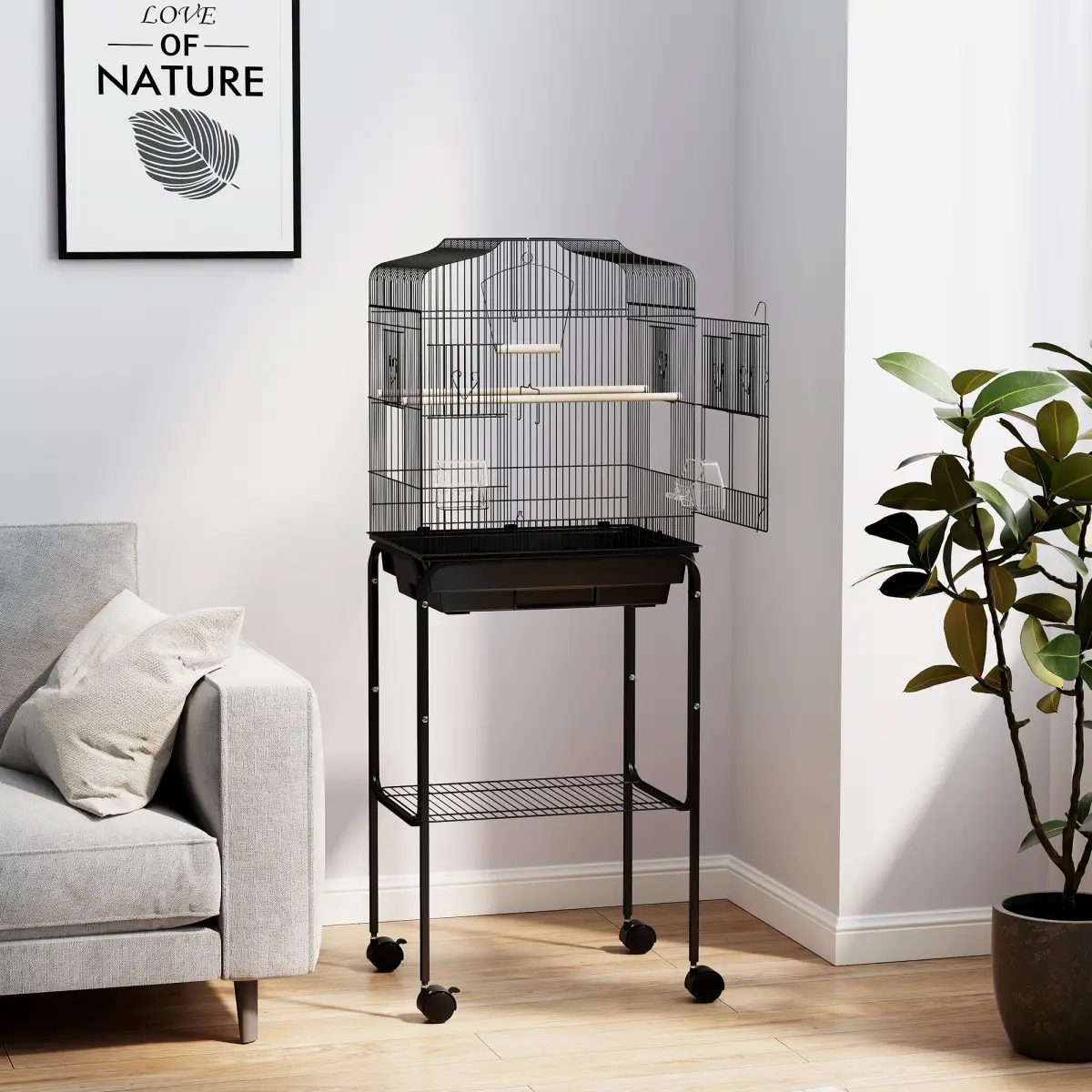 PawHut PawHut Bird Cage for Budgie Finch Canary Parakeet W/ Stand Tray Black - Bird Cage