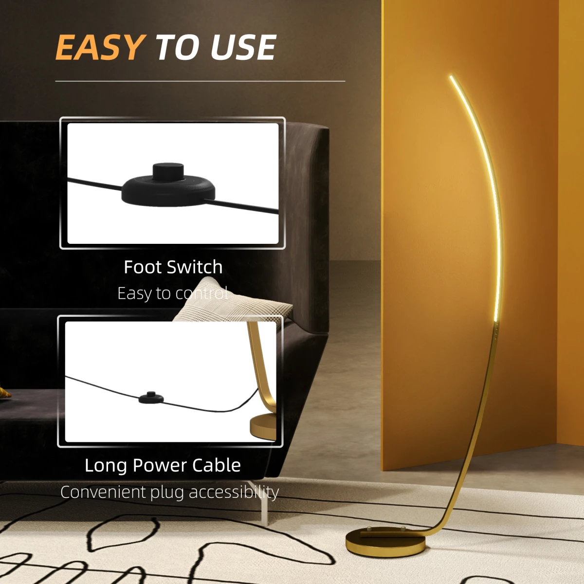 HOMCOM Standing Floor Lamp 147cm Slim Arched Design for Living Room by HOMCOM