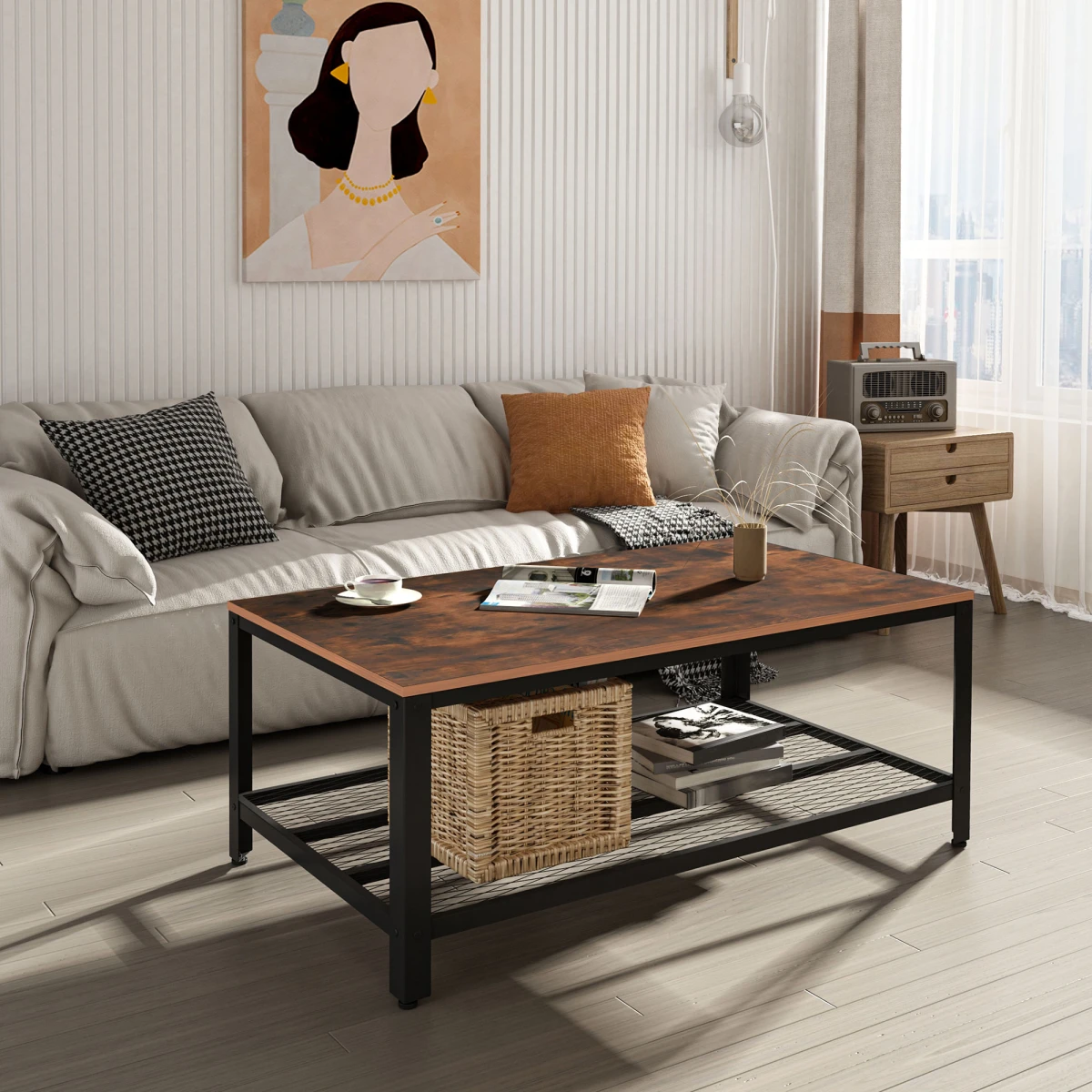 HOMCOM Sturdy Coffee Table 106x60x45 Wood Grain Home Use - Coffee Table