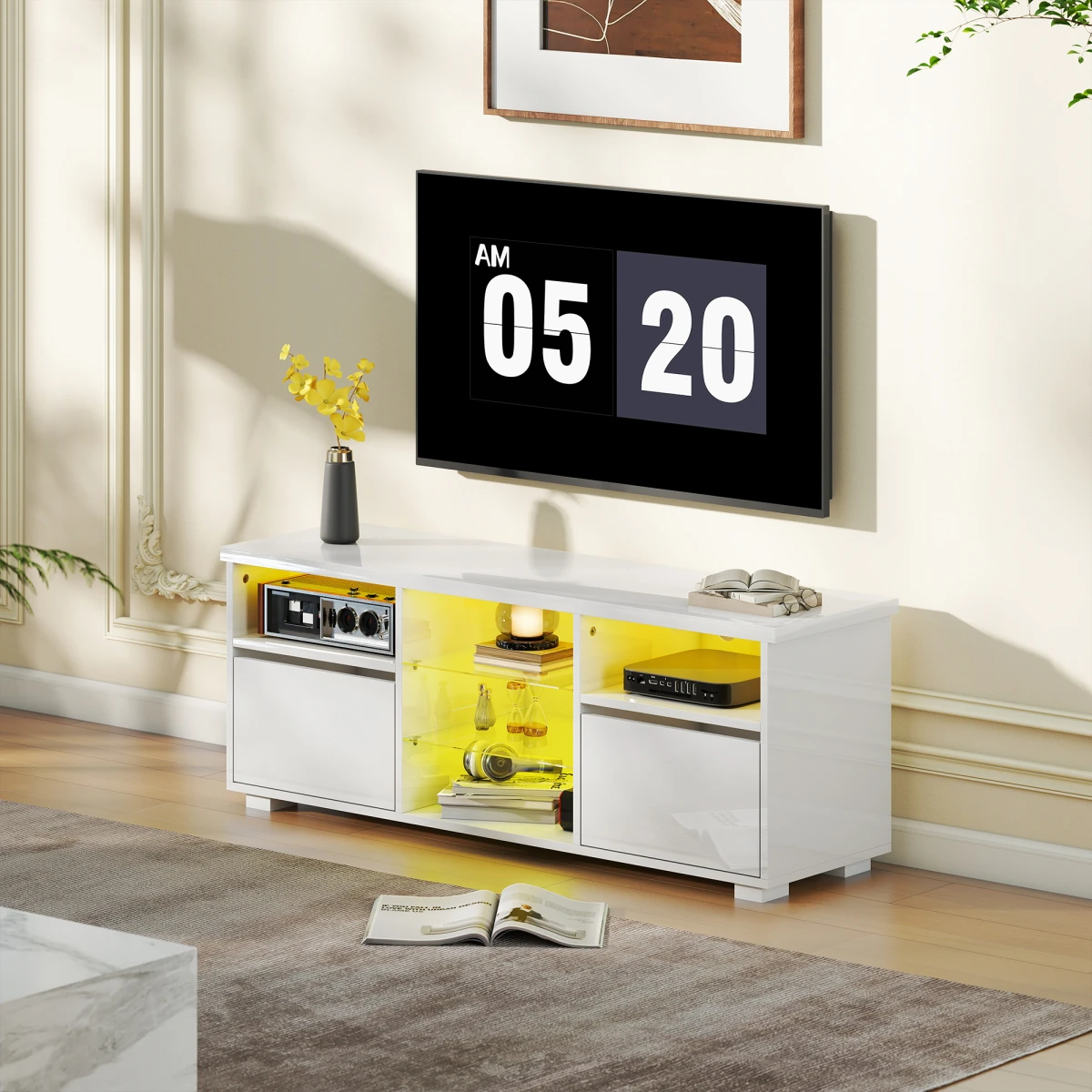 HOMCOM High Gloss TV Stand For 55in TV LED Lights RGB by HOMCOM