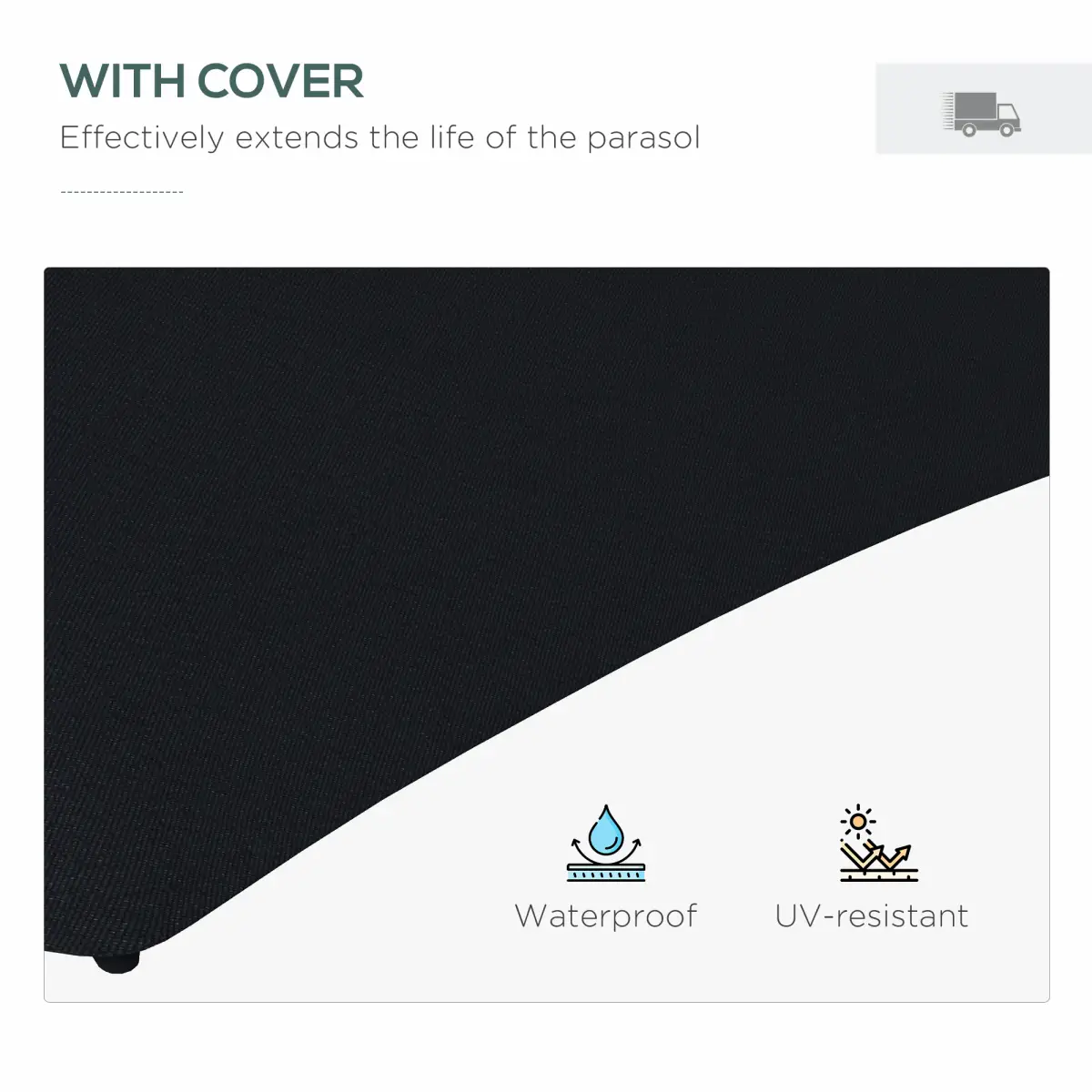 Outsunny Outsunny 3(m) Cantilever Garden Parasol Umbrella W/ Solar LED and Cover, Black - Parasol