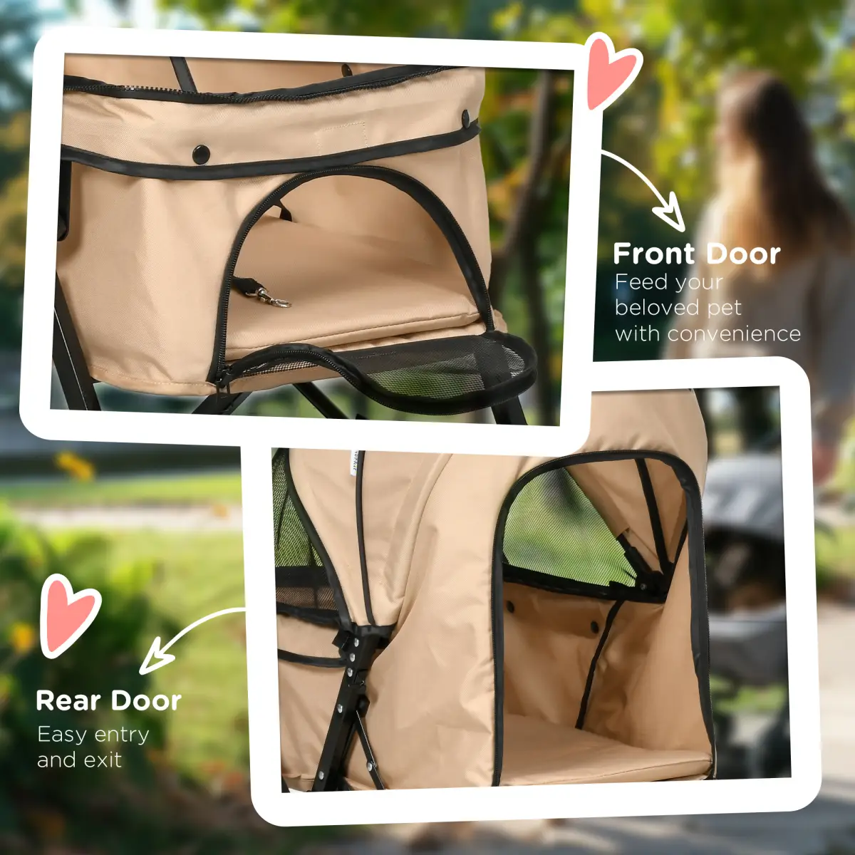 PawHut Pet Stroller Dog Foldable Travel Carriage with Reversible Handle, Brown - Pet Carrier