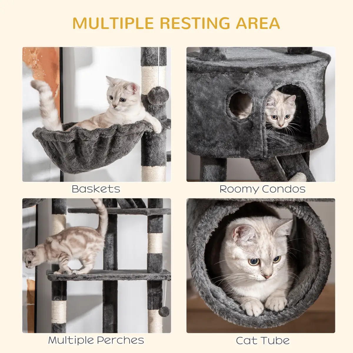 PawHut PawHut 240-260cm Floor to Ceiling Cat Tree with Scratching Posts - Dark Grey - Cat Tree