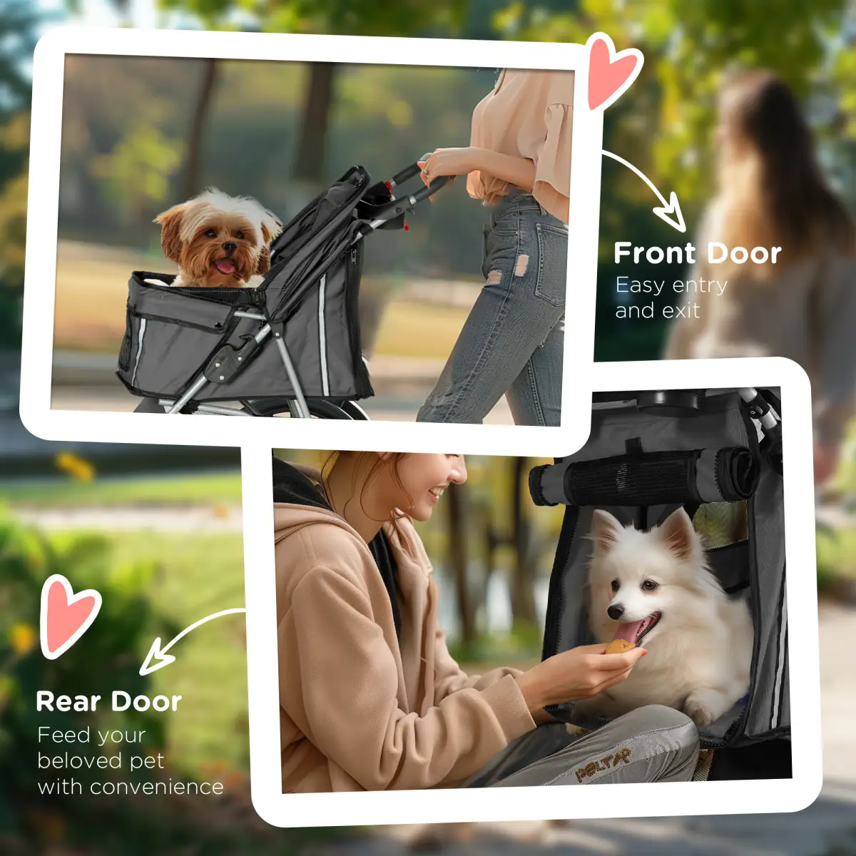 PawHut PawHut Pet Stroller Pushchair Carrier for Cat Puppy with 3 Wheels Dark Grey - Pet Carrier