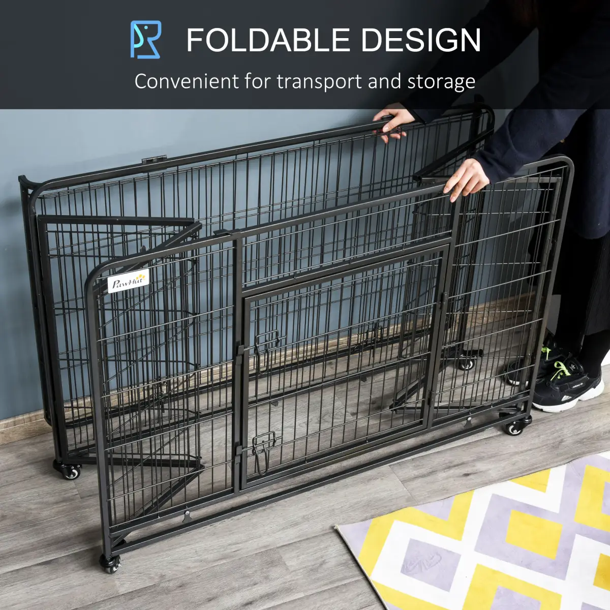 Unbranded 81x125cm Metal Dog Cage Kennel Locking Door & Wheels Extra Large Pets Pawhut - Dog Kennel