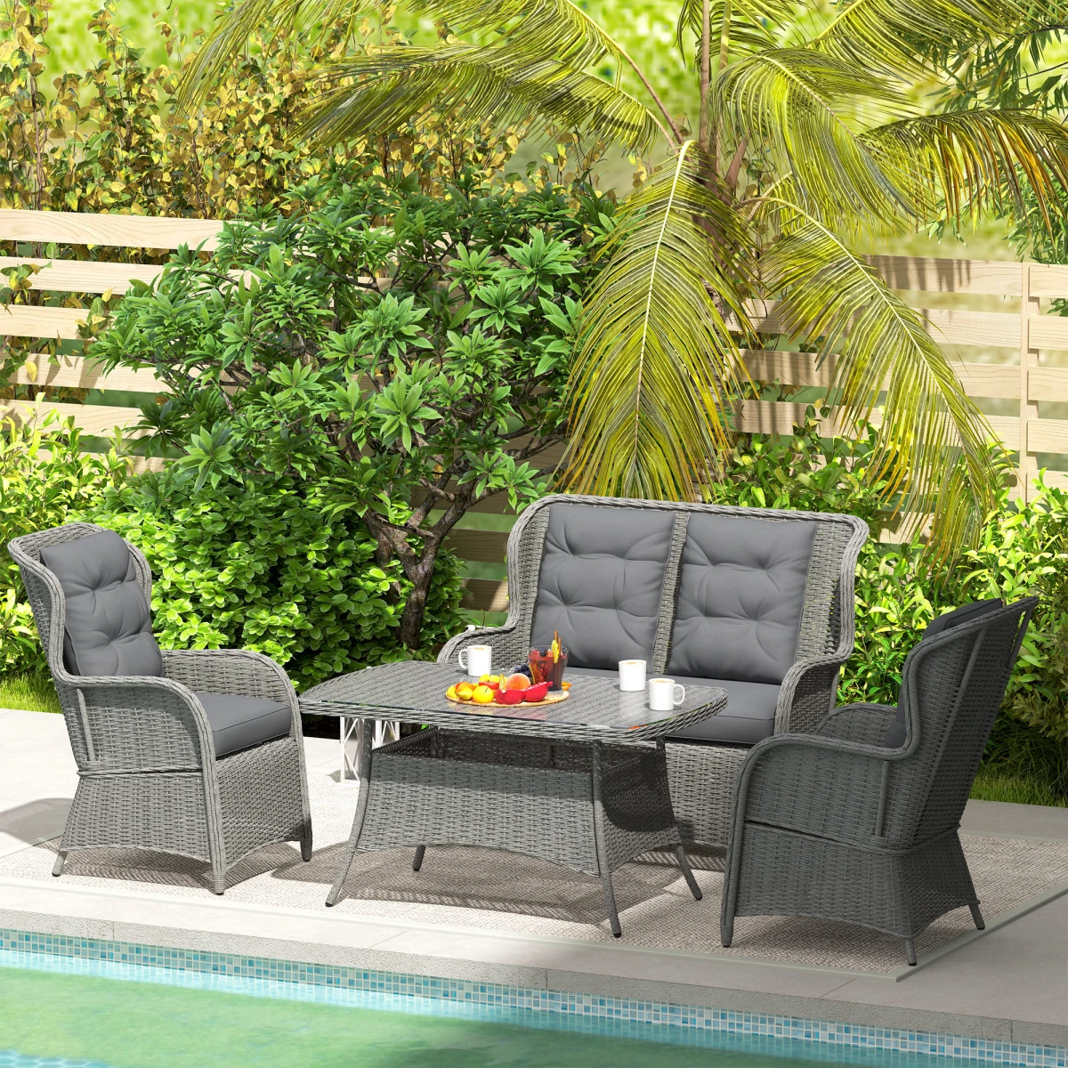 Outsunny Rattan Sofa Set Four Piece Tempered Glass Patio by Outsunny