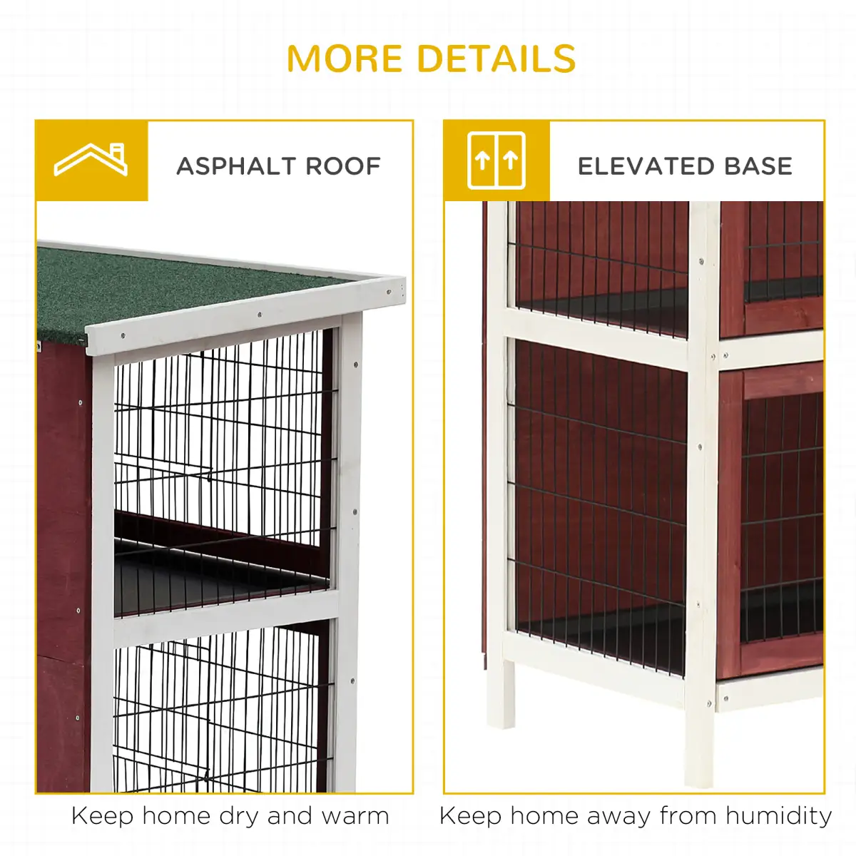 Pawhut Two-Tier Elevated Wooden Rabbit Hutch Bunny Cage for Small Pet Animals w/ Tray - Rabbit Hutch