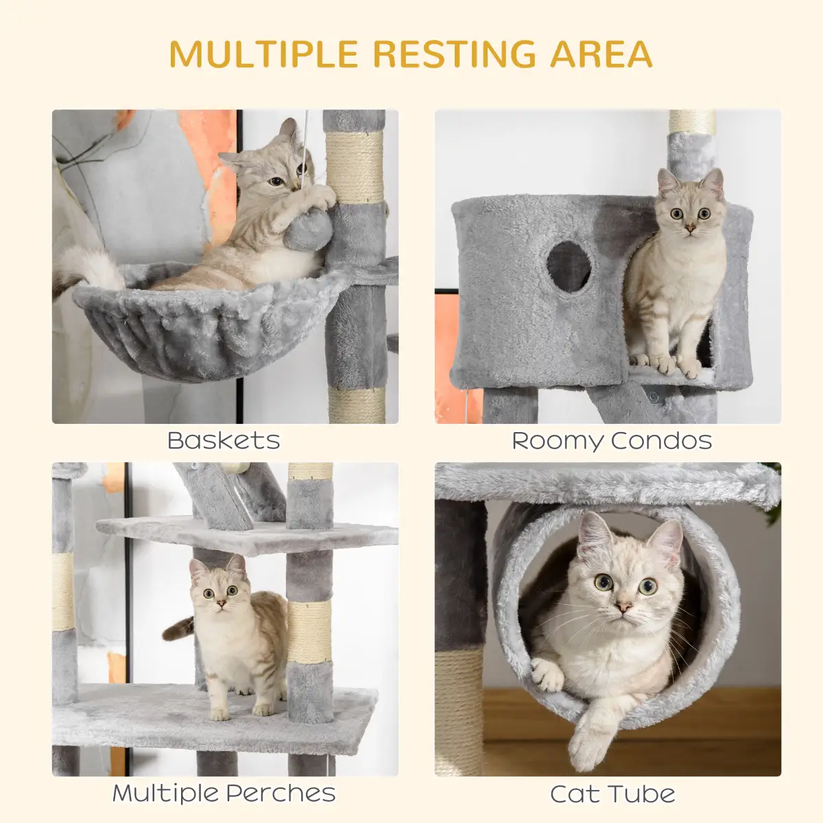 PawHut PawHut 240-260cm Floor to Ceiling Cat Tree with Scratching Posts - Light Grey - Cat Tree