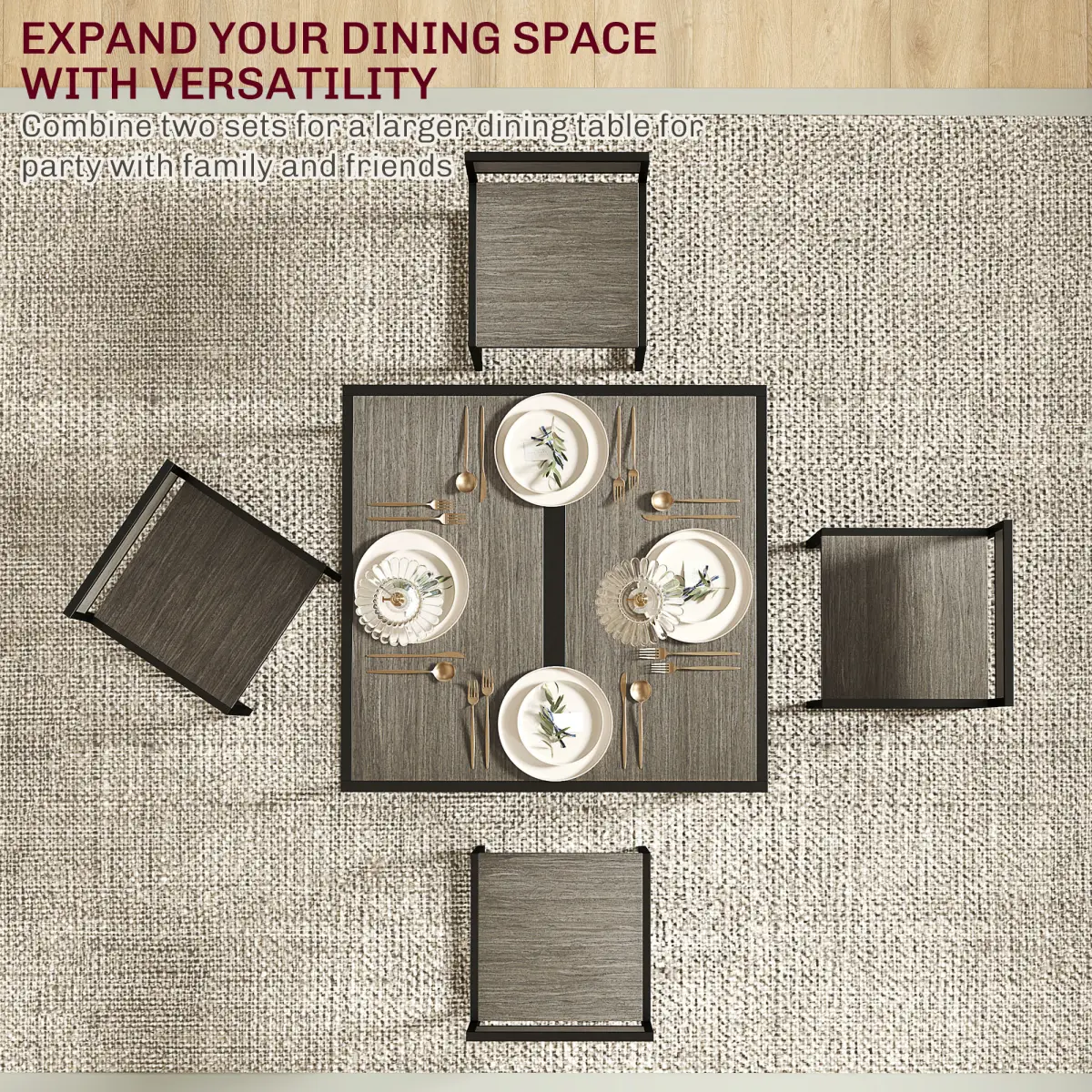HOMCOM HOMCOM 3 Piece Dining Table Set with Metal Frame Grey Wood-Effect - Dining Set
