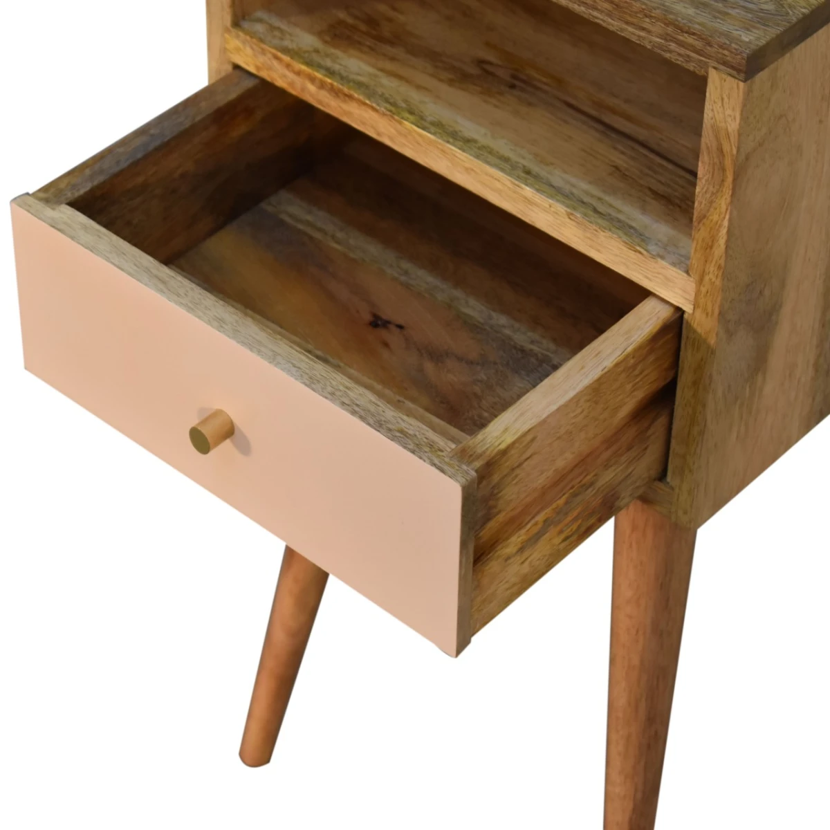 Artisan Furniture Artisan Nightstand Mini Solid Mango Wood Hand Painted Pink Drawer For Bedroom Storage - Bedside Table