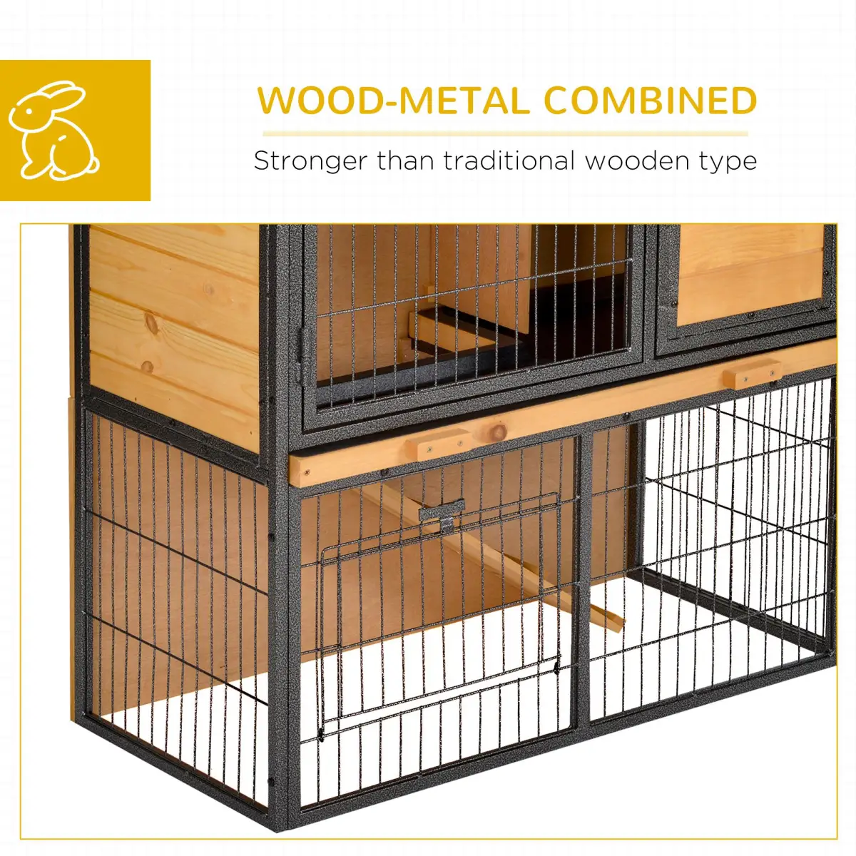 Unbranded Wood-metal Rabbit Hutch Elevated Pet House Outdoor 89.5 x 45 x 81cm Pawhut - Rabbit Hutch