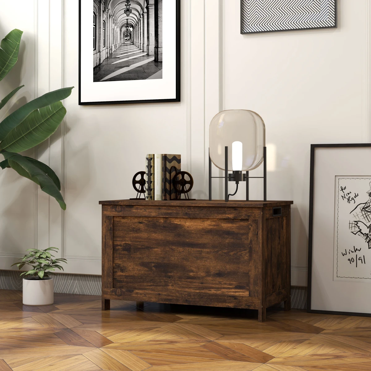 HOMCOM HOMCOM Storage Chest Bench 2 Hinges Living Room - Storage Box