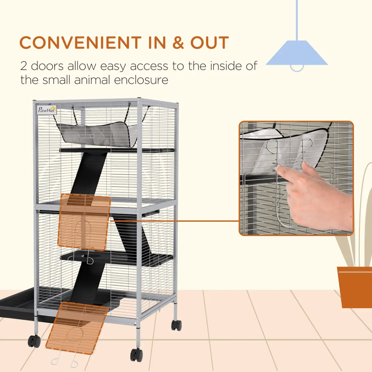 PawHut PawHut Rolling Small Animal Cage for Chinchillas Ferrets Kittens W/ Ramp Grey - Pet Cage