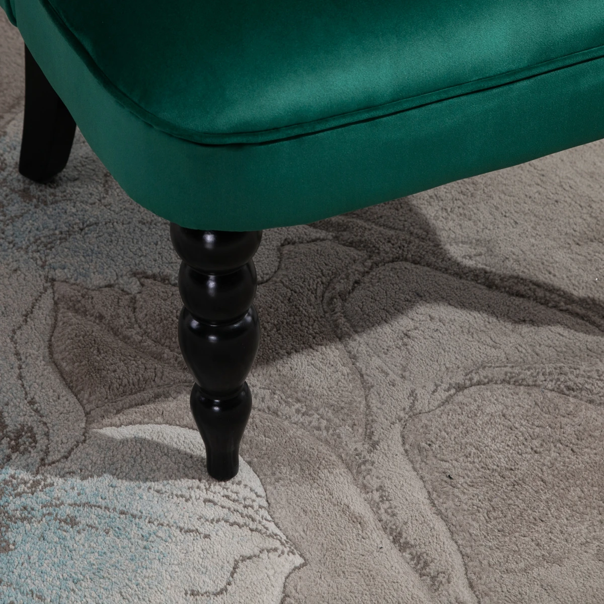 HOMCOM Velvet Wingback Chair Tufted Back Rubber Wood Legs - Accent Chair