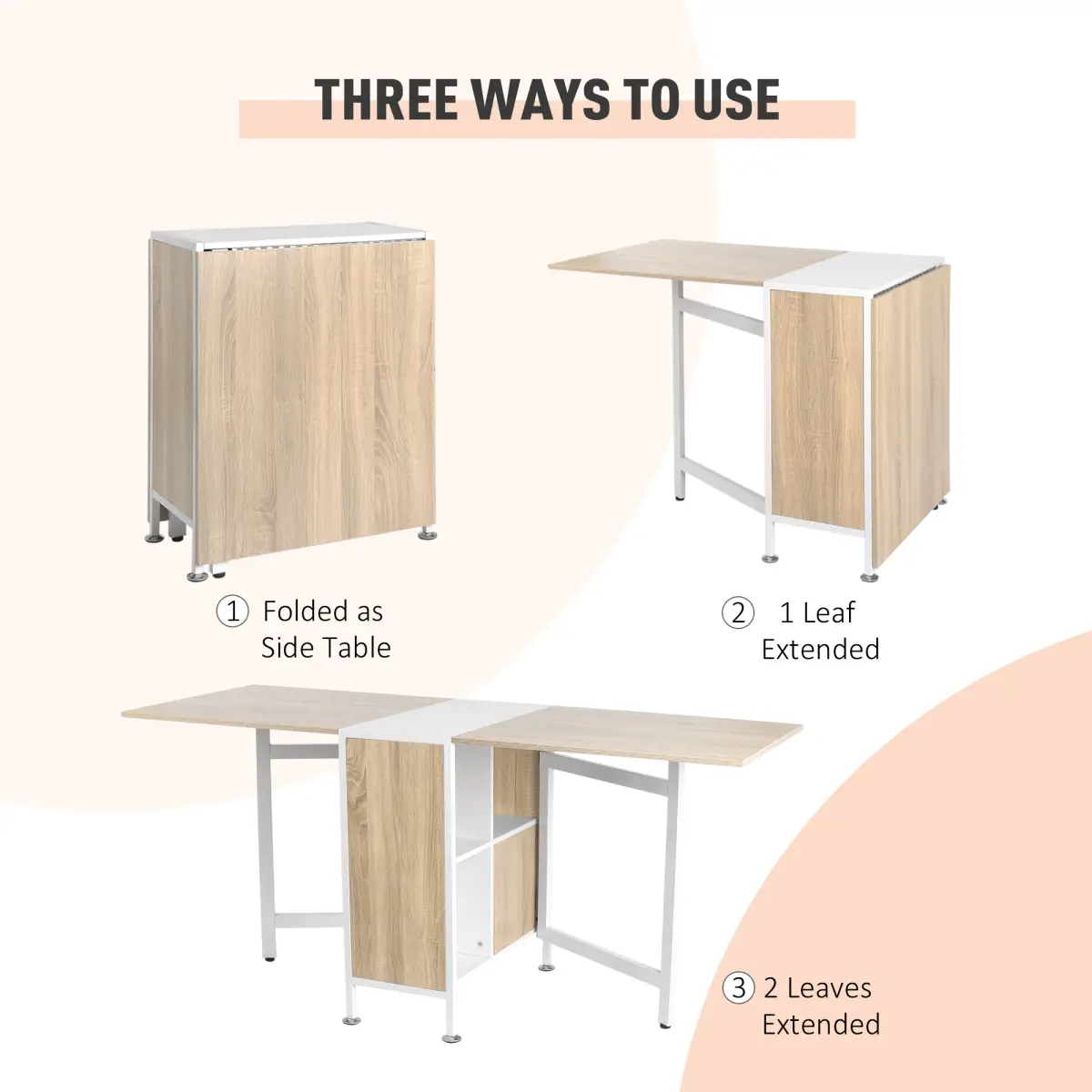 Unbranded HOMCOM Folding Table Computer Desk with Storage Shelves Oak, White Home Office - Desk