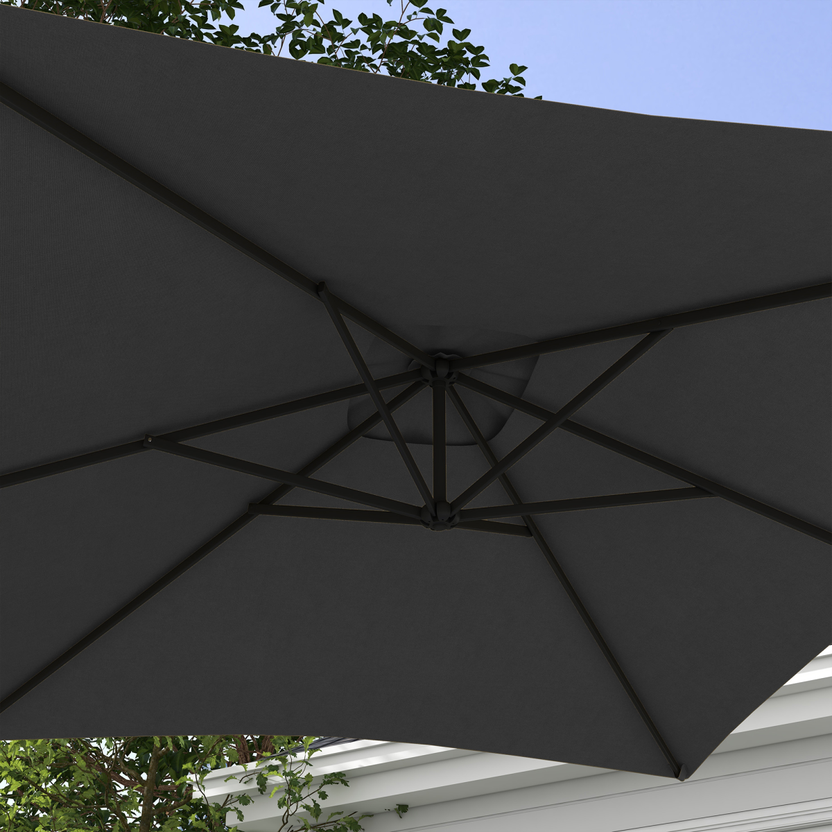 Outsunny Outsunny 3 m Cantilever Parasol with Cross Base, Crank Handle, 6 Ribs, Grey - Parasol
