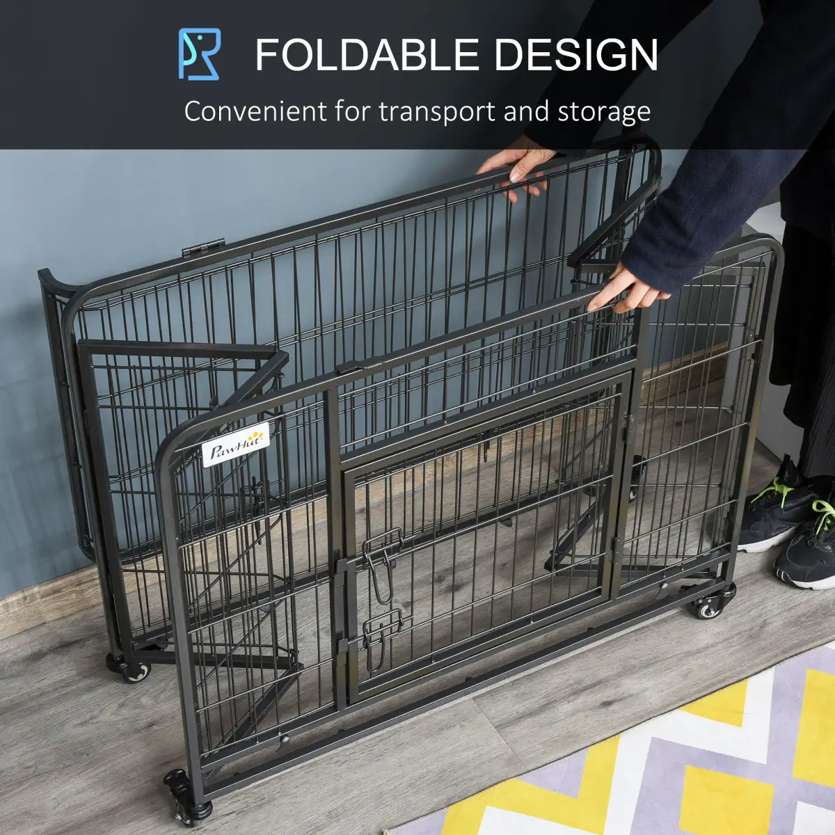 PawHut PawHut 69.5x94cm Metal Dog Cage Kennel w/ Locking Door & Wheels Medium Pets - Dog Kennel