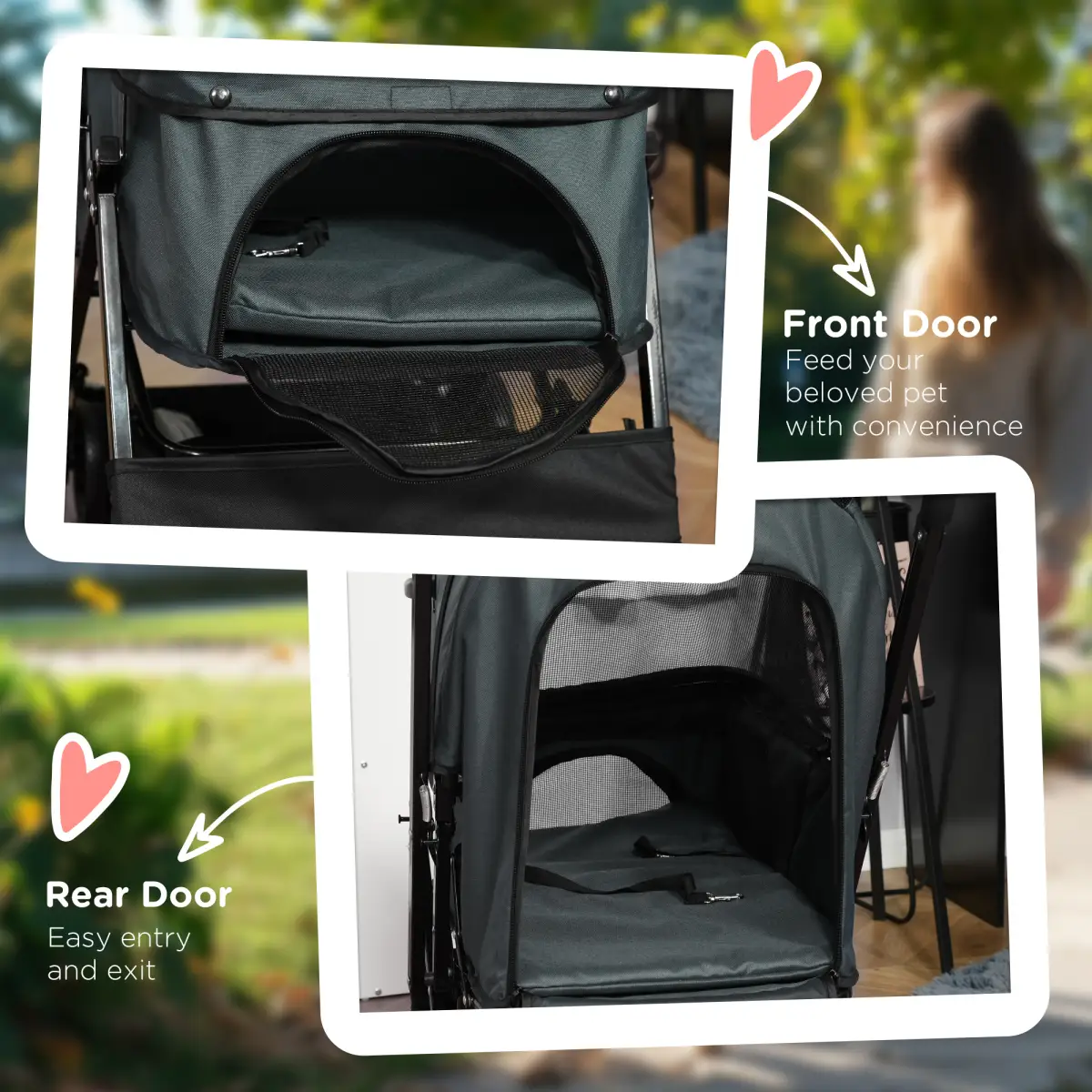 PawHut PawHut Pet Stroller Dog Foldable Travel Carriage with Reversible Handle, Grey - Pet Carrier