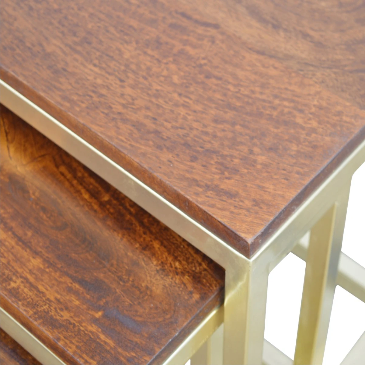 Artisan Furniture Artisan Mango Wood Stool Set S M L Brass Base - Bench
