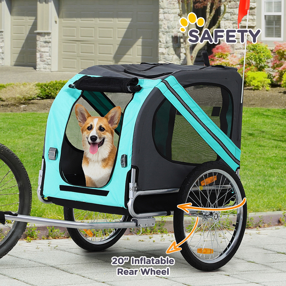 Pet Bicycle Trailer Dog Cat Bike Carrier Water Resistant W/ Hitch Coupler Green - from Pawhut