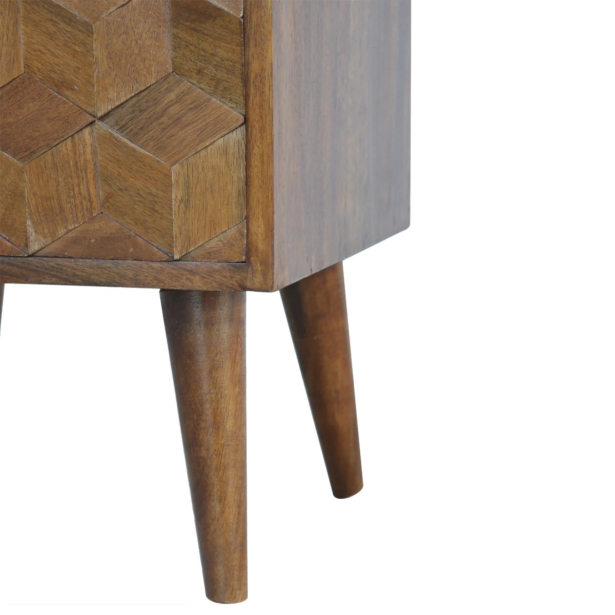 Artisan Solid Mango Wood Bedside Table Hand Carved Cube Drawer Fronts Bedroom Decor by Artisan Furniture