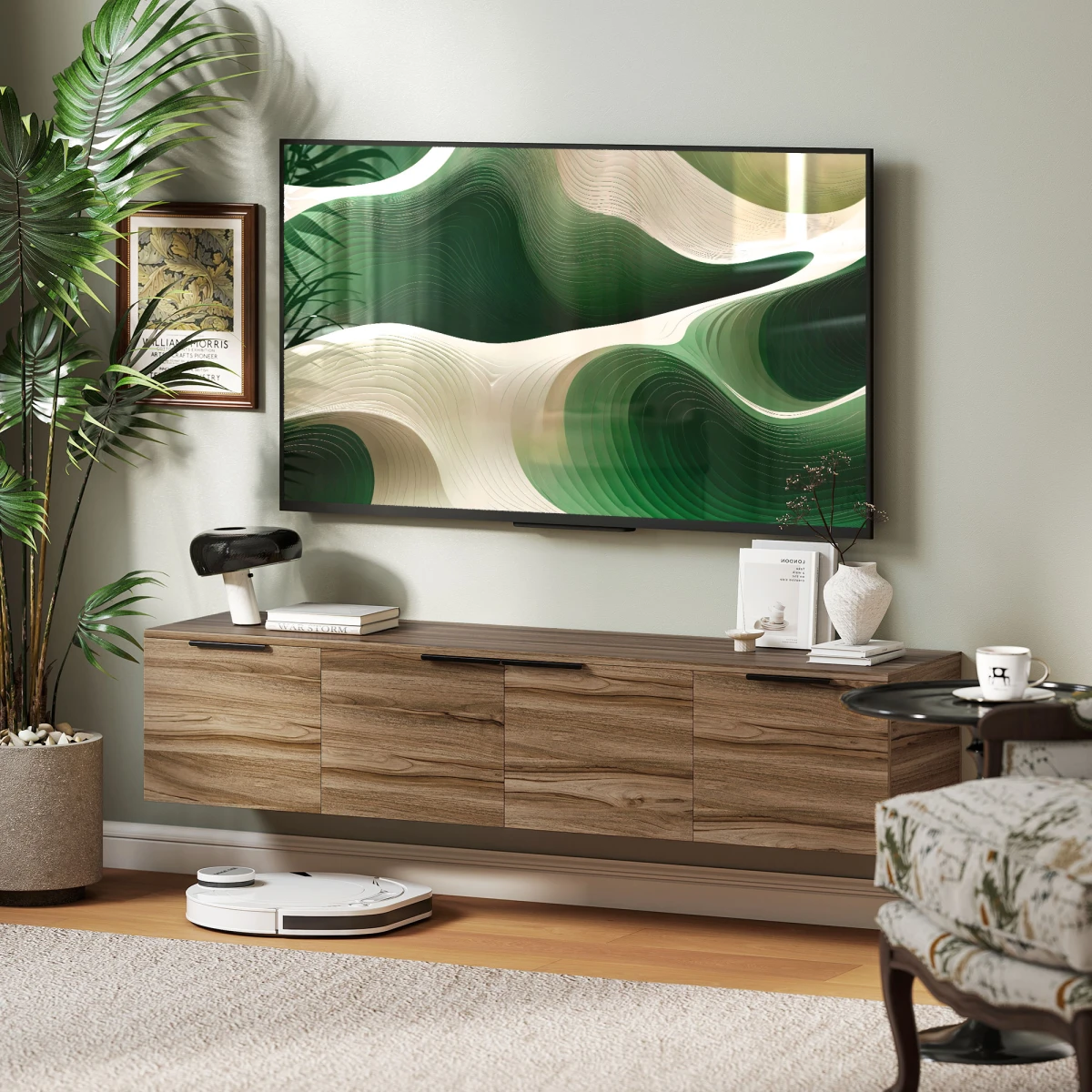 HOMCOM Floating TV Stand 65in TV Shelves Rustic Brown Den by HOMCOM