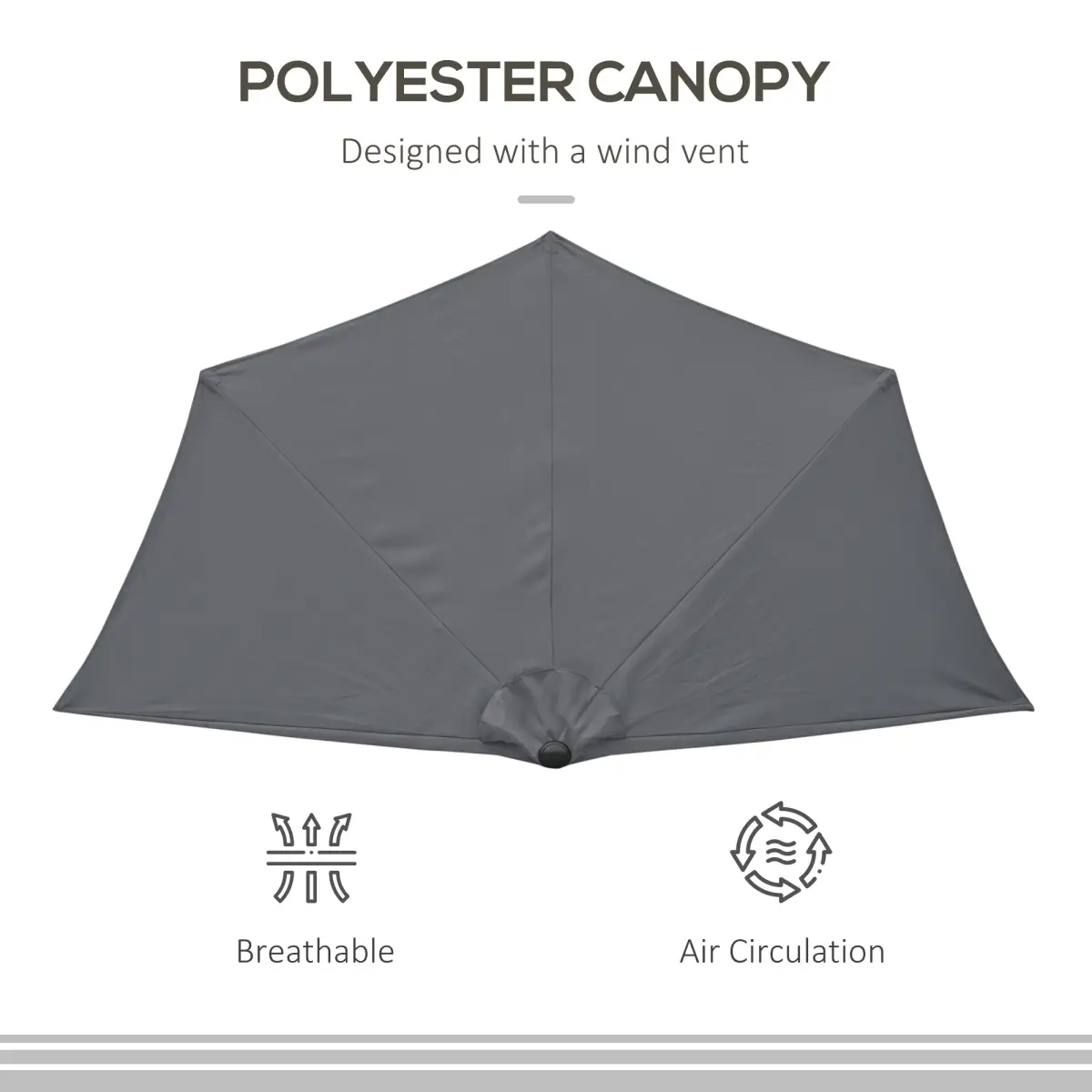 Outsunny 3 m Half Round Umbrella Parasol-Grey Polyester/Aluminum - Parasol