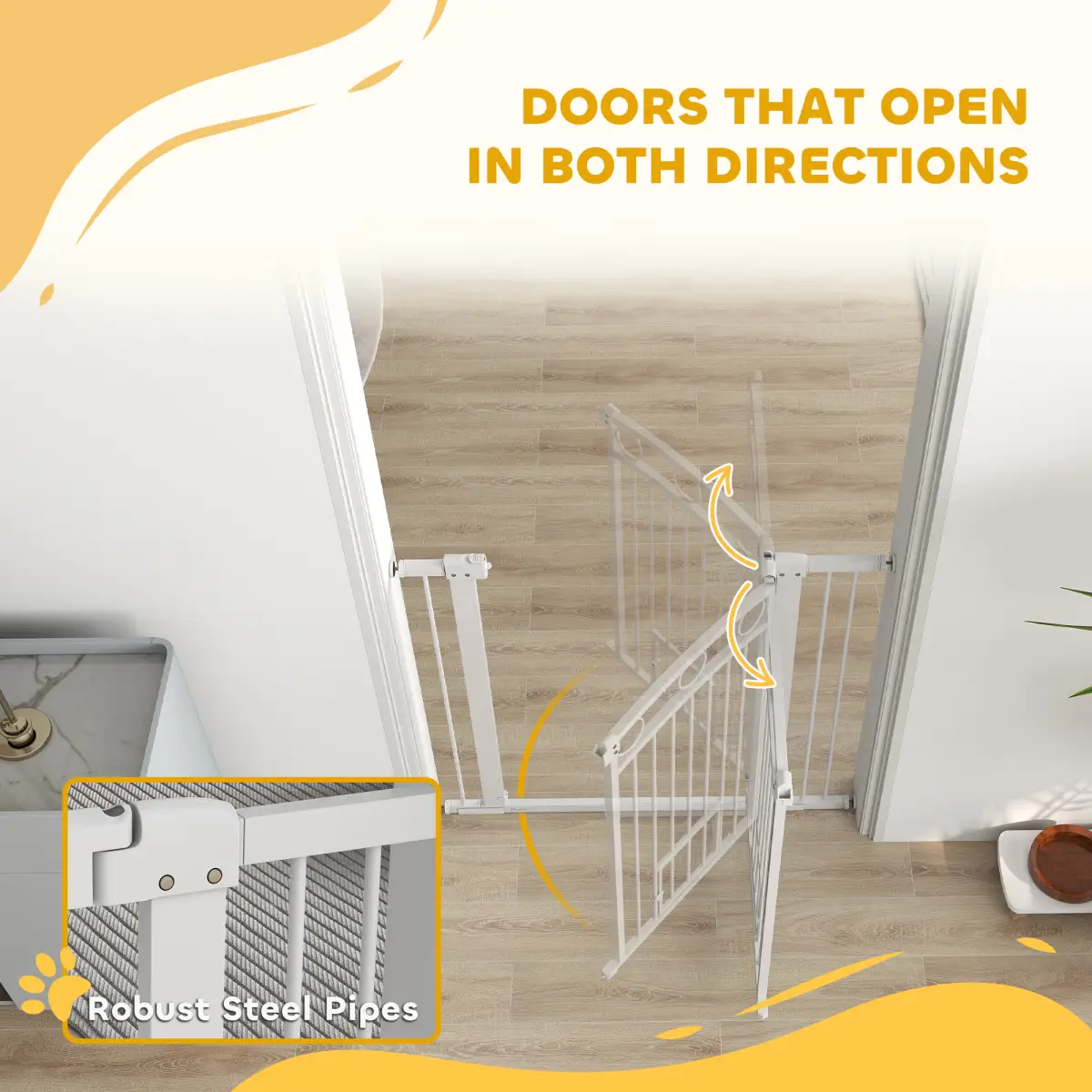 PawHut Stair Gate with Cat Door, Adjustable Width, 76-104cm and 106cm Tall - Pet Gate