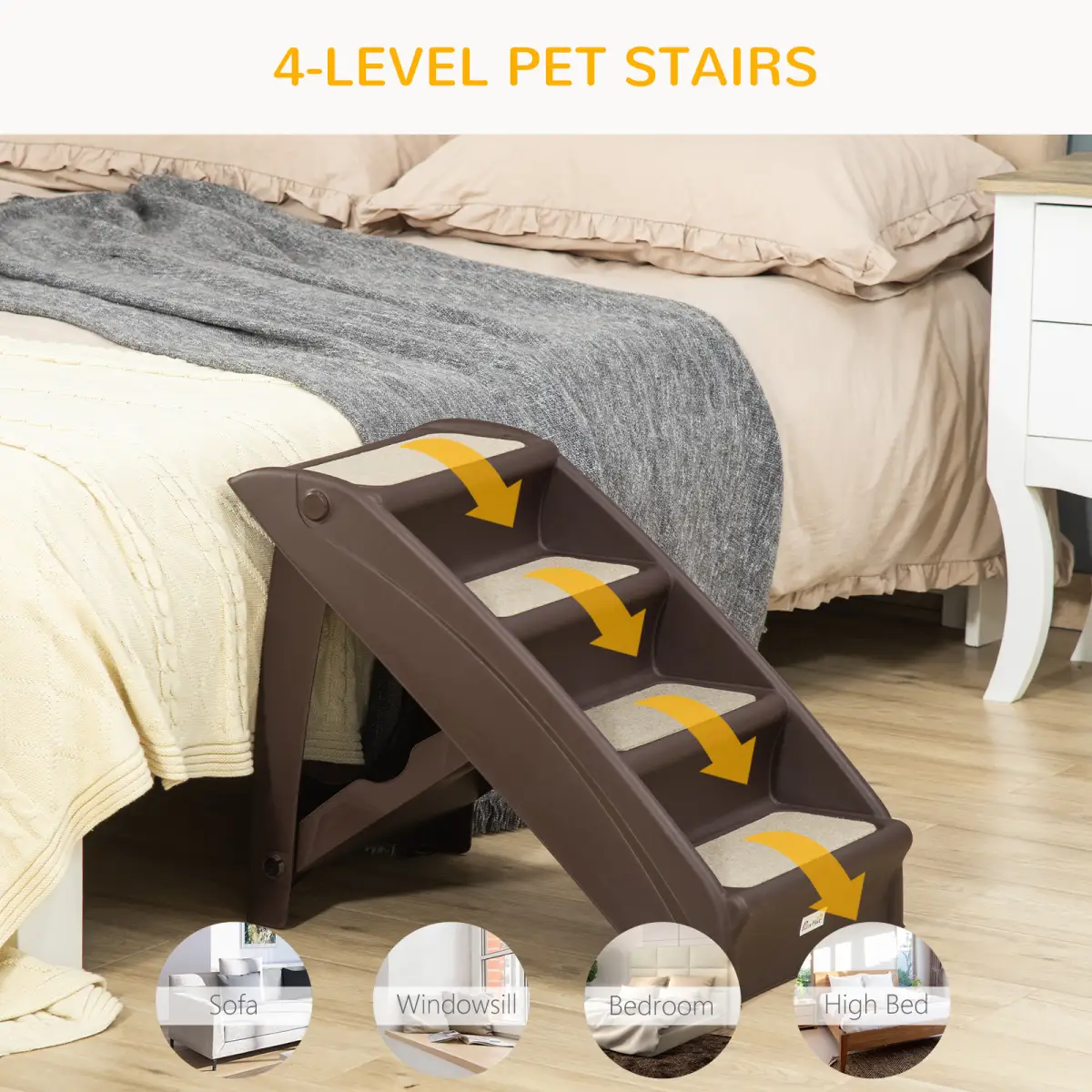 Unbranded Portable Dog Steps for Bed, Sofa Non-Slip Pet Stairs for Cats, Dogs - Brown - Dog Steps