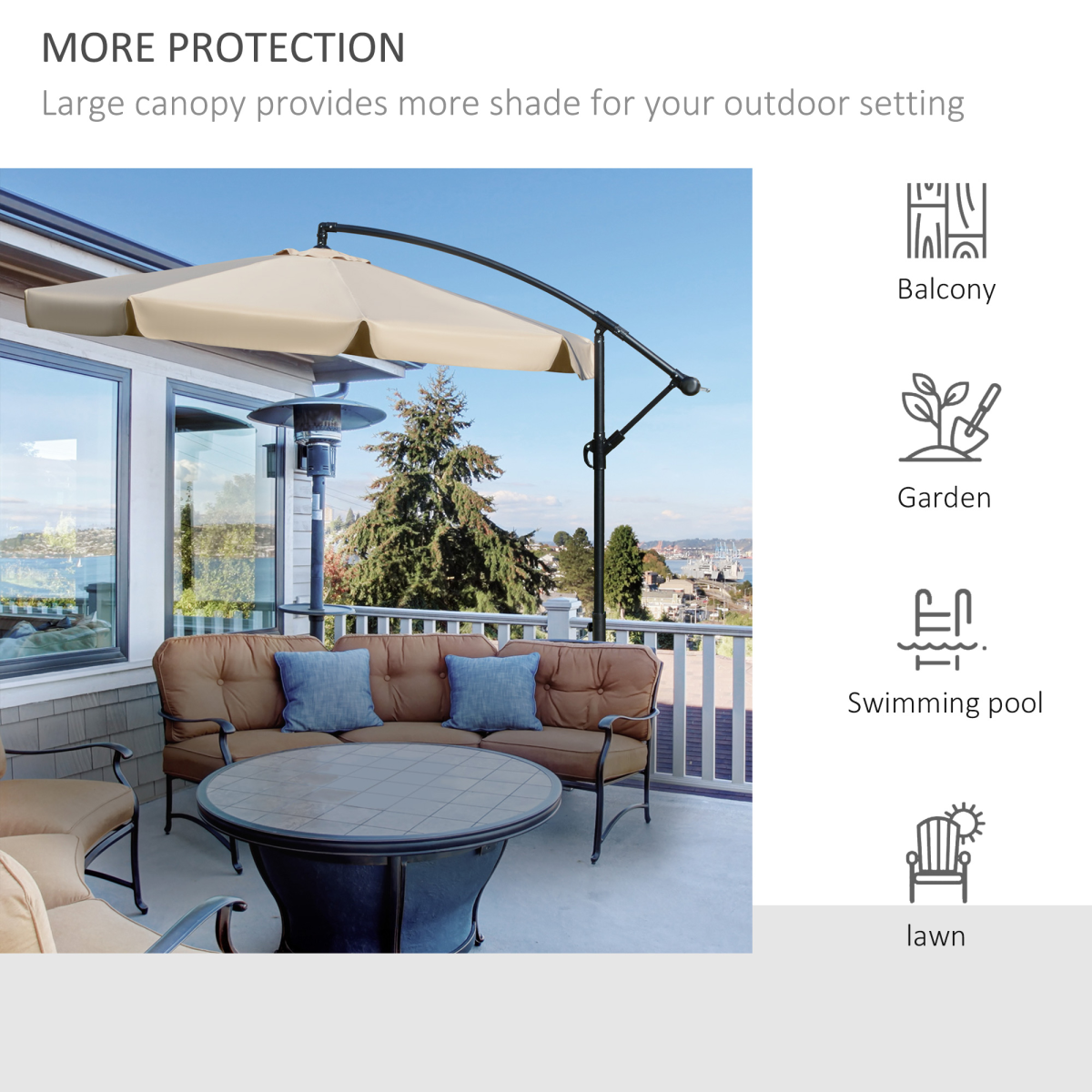Outsunny Outsunny 2.7m Garden Cantilever Banana Parasol Sun Shade w/ Crank, Light Brown - Parasol