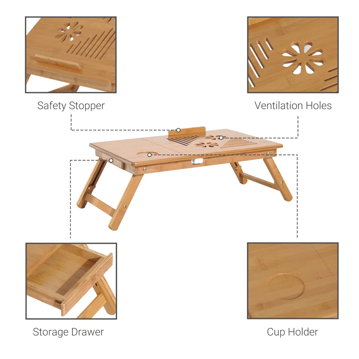 Unbranded Portable Laptop Desk Notebook Tray PC Bed Drawer Adjustable Bamboo HOMCOM - Desk