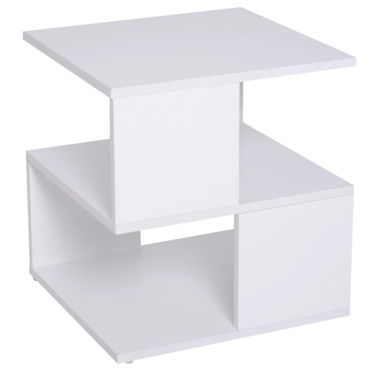 Unbranded Modern Two Tier Wood Side Table Compact Open Shelves For Living Room White Finish Sturdy Yet Lightweight - Coffee Table