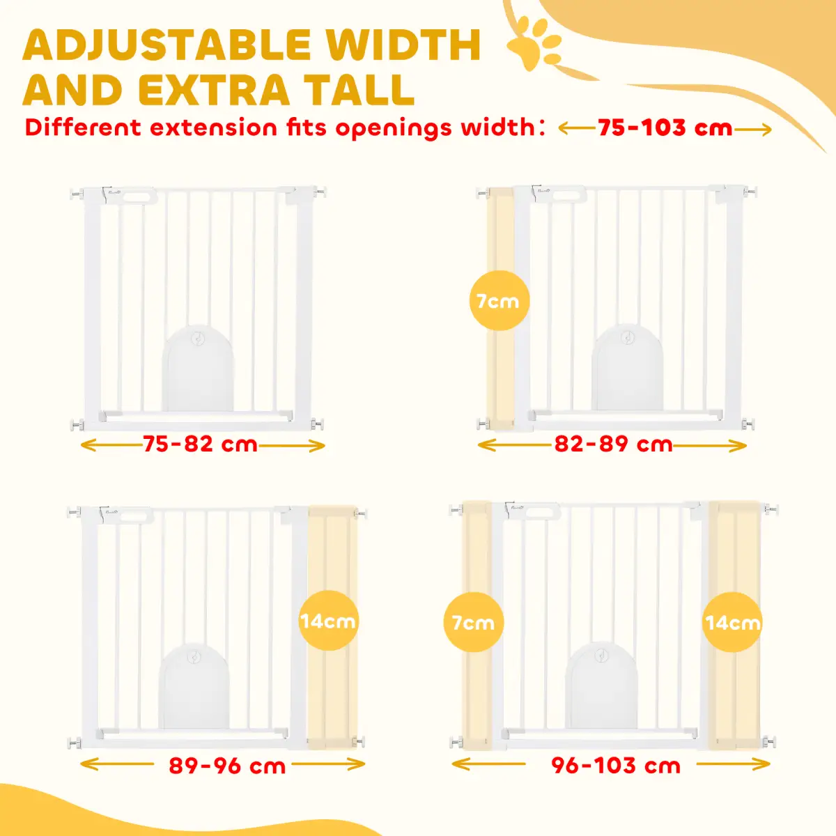 PawHut 75-103 cm Pet Safety Gate Pressure Fit Stair w/ Small Door Double Locking - Pet Gate