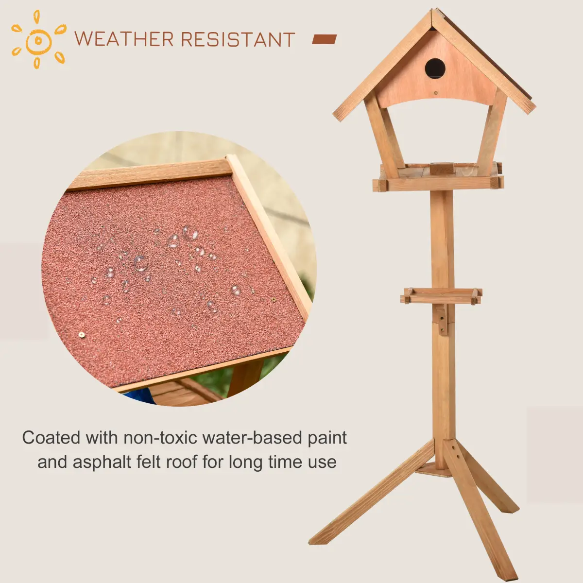 Pawhut Wooden Bird Feeder Stand for Garden Pre-cut Weather Resistant 49 x 45 x 139cm - Bird Feeder