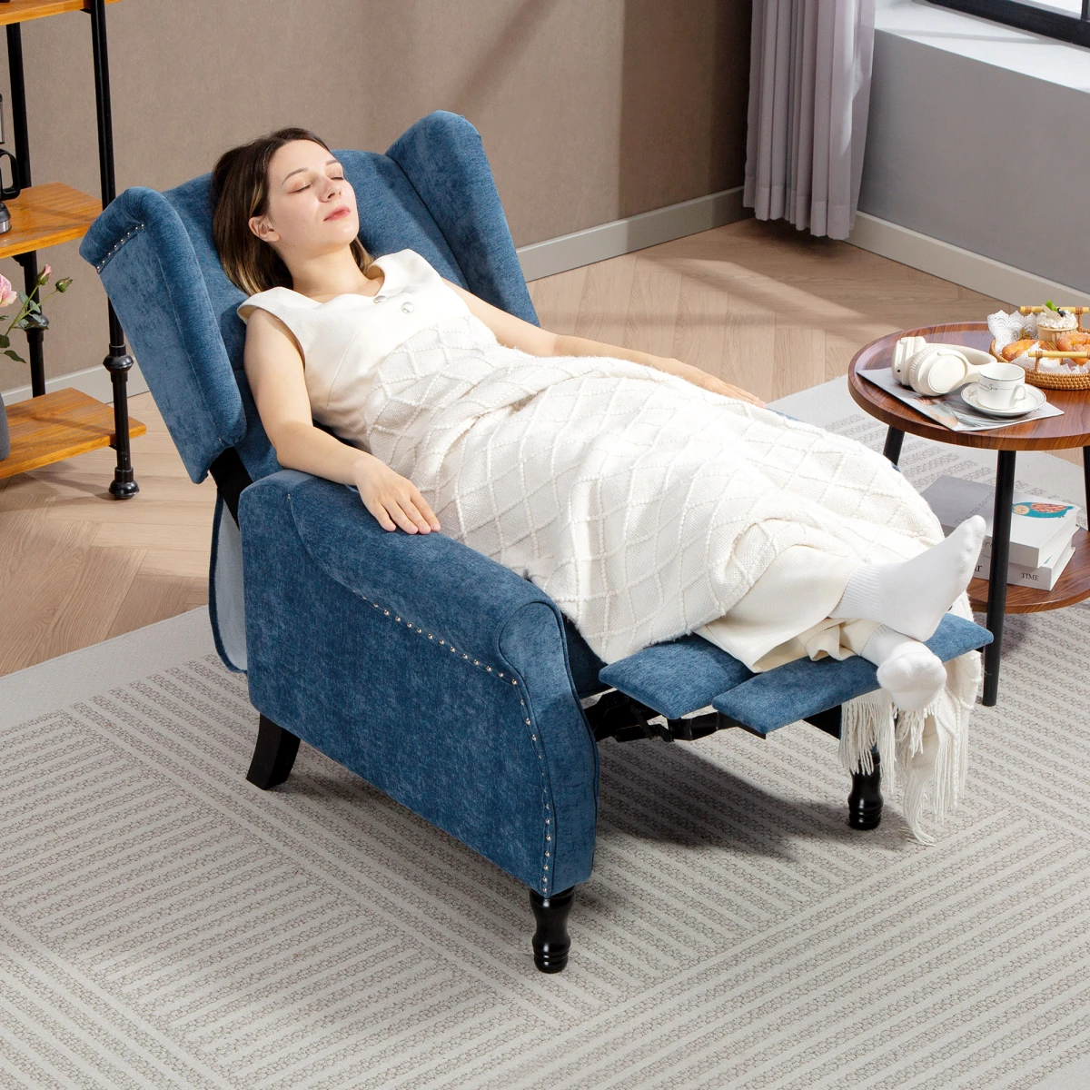HOMCOM HOMCOM Manual Reclining Armchair With Footrest Royal Blue - Recliner