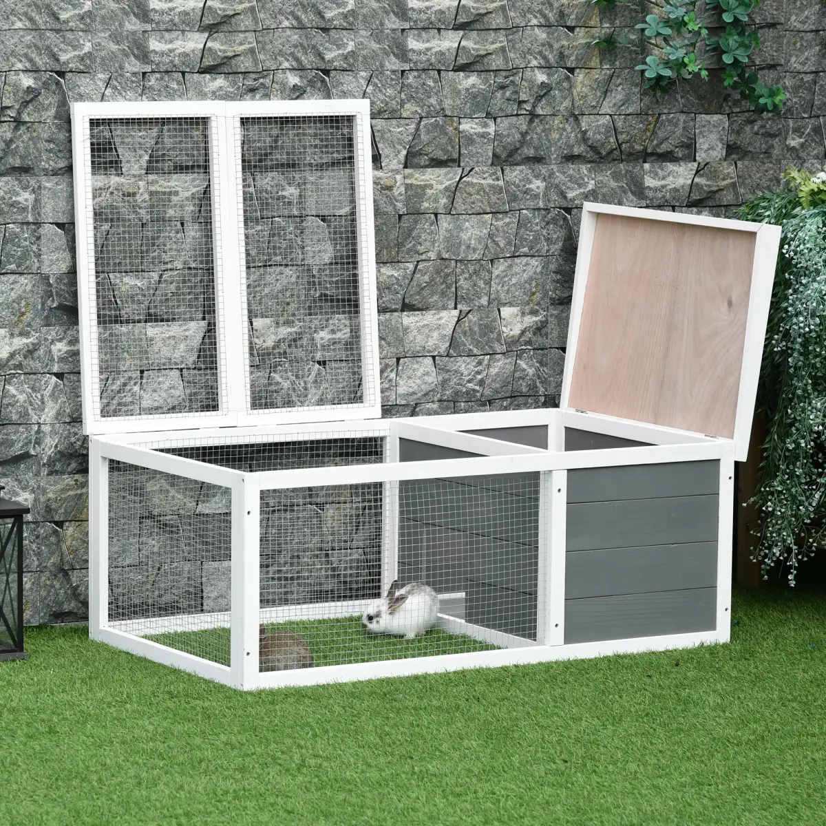 Pawhut Rabbit Hutch Small Animal Cage Pet Run Cover, with Water-resistant Asphalt Roof - Rabbit Hutch