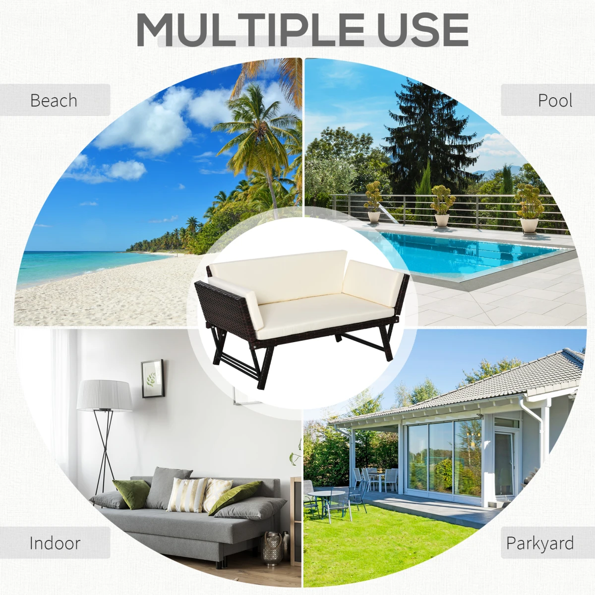 Outsunny Outsunny Rattan Convertible Sofa Daybed Two In One Outdoor - Sofa
