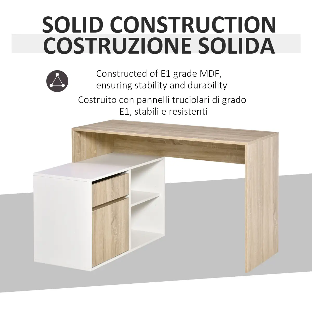 HOMCOM L-Shaped Corner Computer Desk Oak and White - Desk