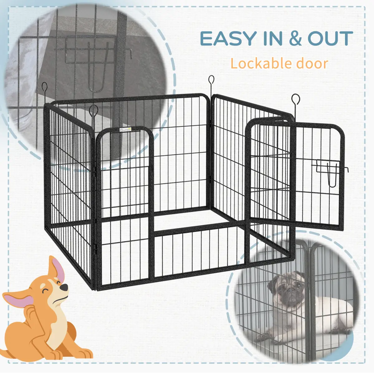 PawHut Pawhut Metal Pet Playpen Dog Kennel w/Door Latches In/Outdoor Use 82Lx82Wx60Hcm - Pet Playpen