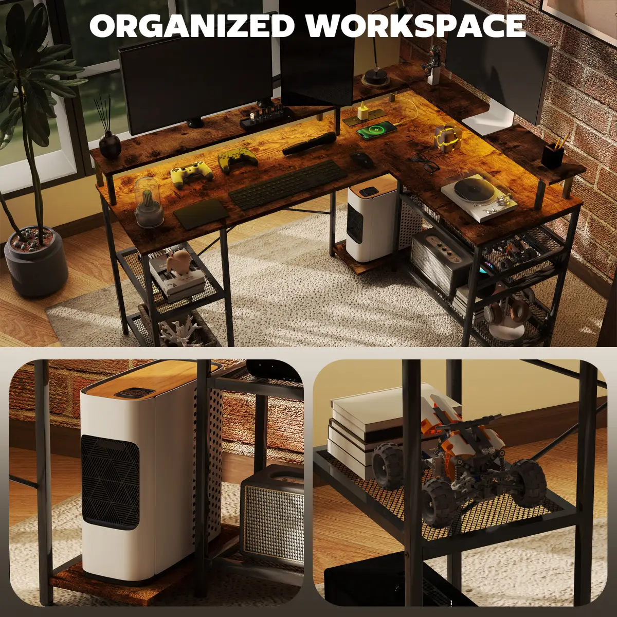 HOMCOM HOMCOM L Shaped Gaming Desk w/ LED Lights and Power Outlets for Small Space - Desk
