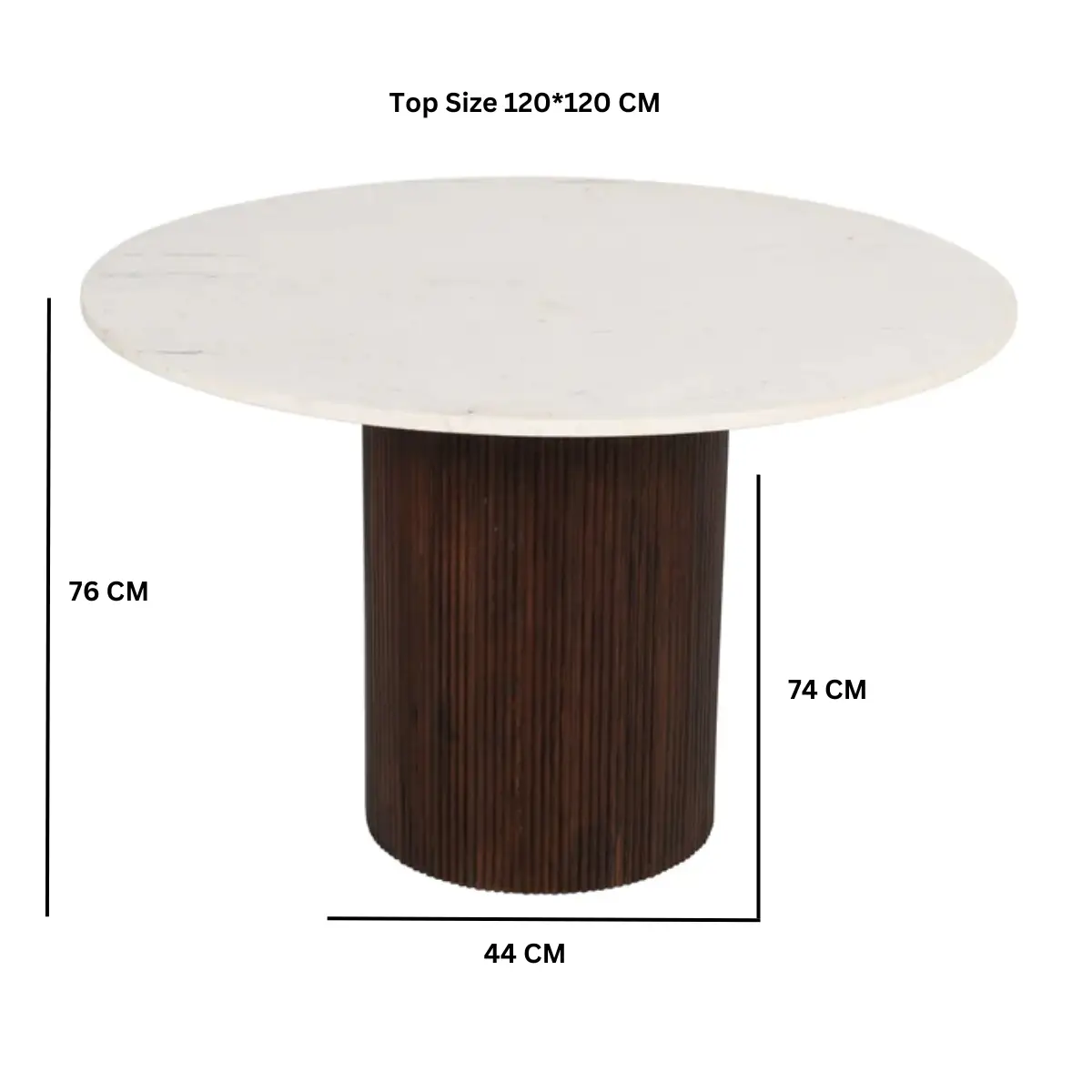 Indian Hub Opal Mango Wood Dining Table Round With Marble Top - Dining Table