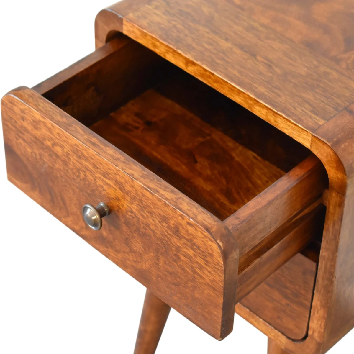 Artisan Furniture Artisan Solid Mango Wood Mini Chestnut Bedside Table With Curved Edges For Small Spaces - Bedside Table