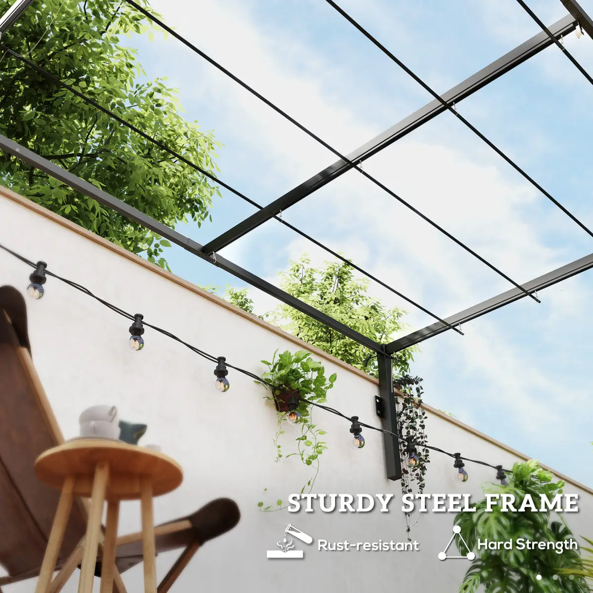 Outsunny Outsunny 2 x 3(m) Wall Mounted Pergola with Retractable Roof, Khaki - Gazebos