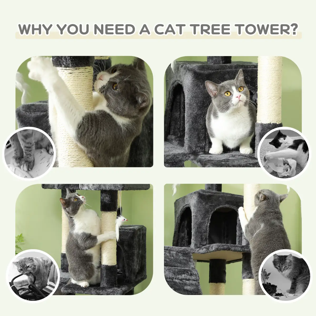 PawHut PawHut Cat Tree Scratcher Activity Centre, Condo Scratching Post Toy Bed - Cat Tree