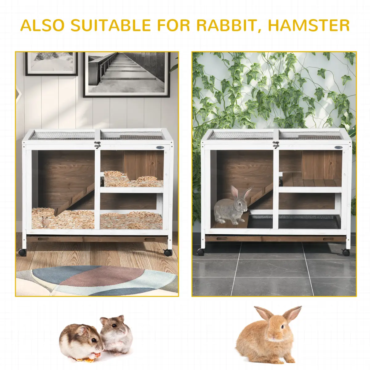 PawHut PawHut Wood Rabbit Hutch Bunny Cage Pet House Indoor W/ Tray Ramp, Brown - Rabbit Hutch