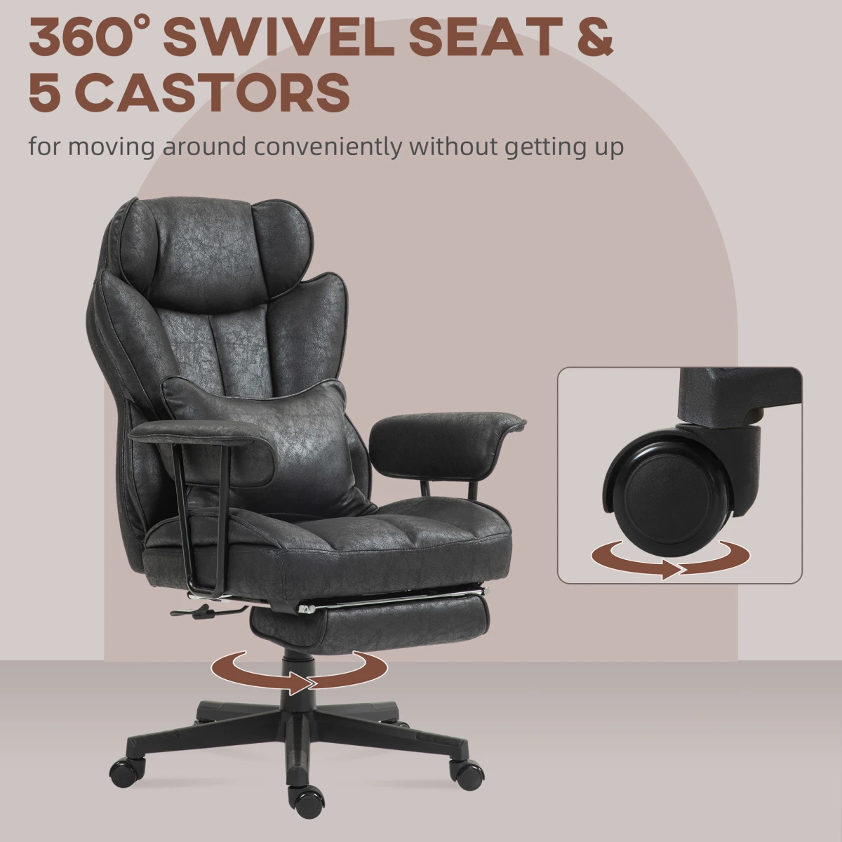 HOMCOM Office Chair 16cm Padding Ergonomic Foot Rest Desk - Office Chair